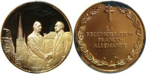 R1699 Médaille Charles de Gaulle Réunification FR - DE Adenauer Vermeil Proof