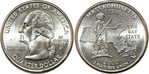 R1733 USA Massachussetts Quarter 1/4 Dollar Bay State 1788 2000 UNC -> M Offer