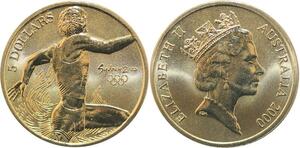 R1775 Australia 5 Dollars Elizabeth II Olympics Games Triathlon Sydney 2000 UNC