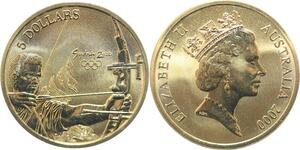 R1781 Australia 5 Dollars Elizabeth II Olympics Games Archery Sydney 2000 UNC