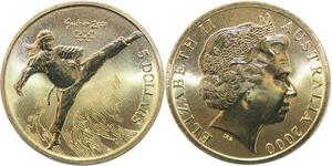 R1784 Australia 5 Dollars Elizabeth II Olympics Games Taekwondo Sydney 2000 UNC