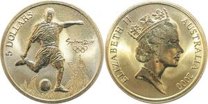 R1786 Australia 5 Dollars Elizabeth II Olympics Games Football Sydney 2000 UNC