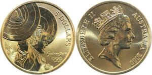 R1789 Australia 5 Dollars Elizabeth II Olympics JO Weightlifting Sydney 2000 UNC