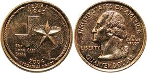 R1792 USA Texas Quarter 1/4 Dollar Lone Star 1845  2004 Gold Plated UNC ->Offer