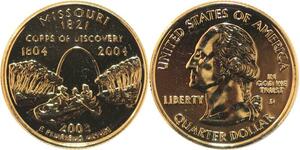 R1794 USA Missouri Quarter 1/4 Dollar Corps Discovery 1821 2003 Gold Plated UNC
