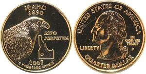 R1795 USA Idaho Quarter 1/4 Dollar Esto Perpetua 1820 2007 Gold Plated UNC