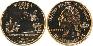 R1796 USA Florida Quarter 1/4 Dollar Gateway Discovery 1845 2004 Gold Plated UNC