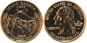 R1797 USA South Dakota 1/4 Dollar Mount Rushmore 1889 2006 Gold Plated UNC