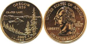 R1800 USA Oregon Quarter 1/4 Dollar Crater Lake 1859 2005 Gold Plated UNC >Offer