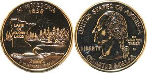 R1802 USA Minnesota Quarter 1/4 Dollar 10000 Lakes 1858 2005 Gold Plated UNC