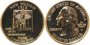 R1803 USA New Mexico Quarter 1/4 Dollar Enchantment 1912 2008 Gold Plated UNC
