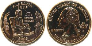 R1805 USA Alabama Quarter 1/4 Dollar Keller Courage 1819 2003 Gold Plated UNC