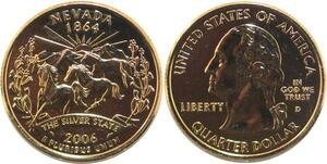 R1807 USA Nevada Quarter 1/4 Dollar The silver state 1864 2006 Gold Plated UNC