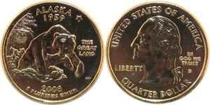 R1809 USA Alaska Quarter 1/4 Dollar Bear 1959 2008 Gold Plated UNC -> Make Offer