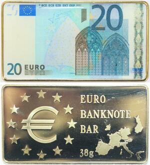 R1830 France Germany Monaco Vatican 20 Euros Banknote Gold Plated Bar UNC >Offer