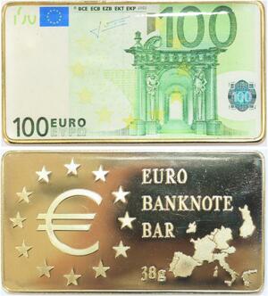 R1834 France Germany Monaco Vatican 100 Euros Banknote Gold Plated Bar UNC