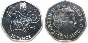 R1861 United Kingdom 50 Pence Elizabeth II Weightlifting JO London 2011 UNC