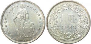 R1865 Suisse Switzerland 1 Franc Helvetia 1962 B Berne Silver AU+ -> Make Offer