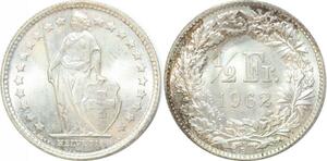 R1870 Suisse Switzerland 1/2 Franc Helvetia 1962 B Berne Silver UNC > Make Offer