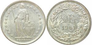 R1871 Suisse Switzerland 1/2 Franc Helvetia 1961 B Berne Silver UNC > Make Offer
