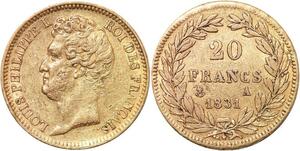 R1882 Rare France 20 Francs Louis Philippe I 1831 A Paris Relief Or Gold -&gt;Offer