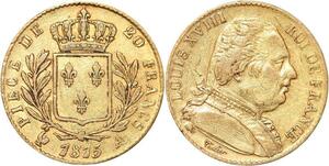 R1891 Rare France 20 Francs Louis XVIII 1815 A Paris Or Gold -&gt; Make Offer