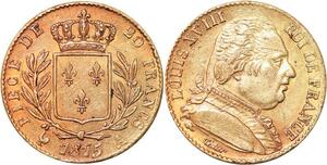 R1893 Rare France 20 Francs Louis XVIII 1815 A Paris Or Gold Patine -&gt; M Offer
