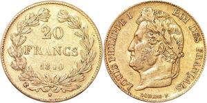 R1913 Rare France 20 Francs Louis Philippe 1840 A Paris Or Gold -&gt; Make Offer