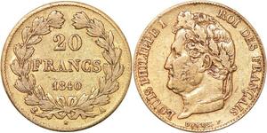 R1916 Rare France 20 Francs Louis Philippe 1840 A Paris Or Gold -&gt; Make Offer