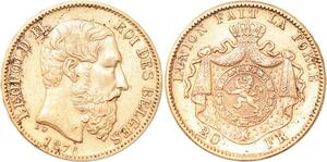 R1936 Rare Belgium 20 Francs Leopold II 1876 Or Gold AU -&gt; Make Offer