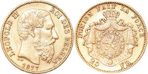 R1941 Rare Belgium 20 Francs Leopold II 1877 Or Gold AU+ -&gt; Make Offer