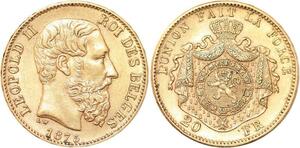 R1942 Rare Belgium 20 Francs Leopold II 1875 Or Gold AU -&gt; Make Offer