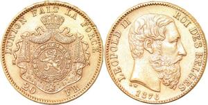 R1943 Rare Belgium 20 Francs Leopold II 1876 Or Gold AU+ -&gt; Make Offer