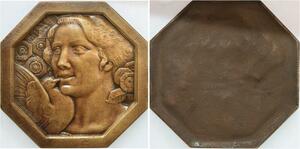 R2011 Très Rare Fonte Médaille Uniface Art Déco Femme Fleurs Colombe Morlon SUP