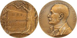 R2044 Rare Médaille Foch Marechal Armistice Rethondes WWI 1918 Prudhomme SUP