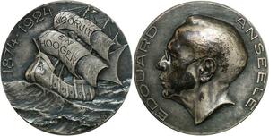 R2065 Rare Médaille Belgium Vooruit Hooger Anseele 1874 1924 Silvered AU >Offer