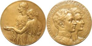 R2077 Rare Médaille Belge Art Nouveau Duke Leopold Astrid Sweden 1926 Fonson SUP