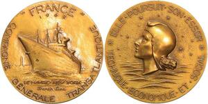 R2085 Médaille Cie Gle Transatlantique France 1962 Le Havre New York Coëffin SUP