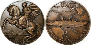 R2128 Rare Médaille Art Déco Algerie Alger Transatlantique 1935 Delamarre SPL