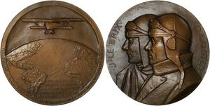 R2129 Rare Médaille Aviation Traversée Atlantique Brix Costes 1927 Mouroux SPL