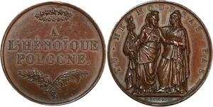 R2176 Rare Medal Heroic Poland Uprising 1830-1831 Two female PL BE 1831 Barre AU