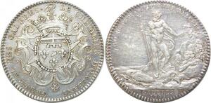 R2277 Rare Jeton Inédit Chevalier Orléans Louis XV Hercule Galères 1745 SUP 