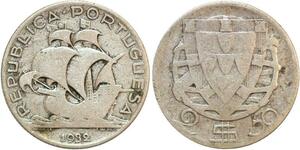 R2327 Portugal 2 1/2 Escudos Sailing Ship 1932 Silver -> Make offer