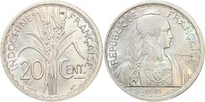R2350 French Indochina 20 Cents 1945 C Castelsarrasin UNC -> Make offer