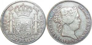R2521 Spain Fake 20 Reales Reina Espanas Isabel II 1859 Madrid Silver > M offer