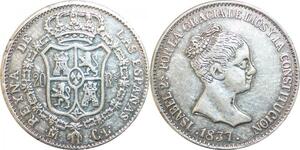 R2522 Fake Spain 20 Reales Reina Espanas Isabel II 1837 M CL Madrid Silver 