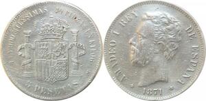 R2526 Fake Spain 5 Pesetas Amadeo I 1871 *71* DE M Madrid Silver -> Make Offer 