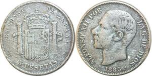 R2528 Fake Spain 5 Pesetas Alfonso XII 1885 MS M Madrid Silver -> Make Offer