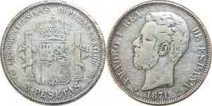 R2529 Fake Spain 5 Pesetas Amadeo I 1871 DE M Madrid -> Make Offer 