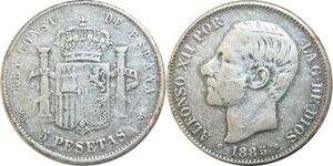 R2531 Fake Spain 5 Pesetas Alfonso XII 1885 MS M Madrid Silver -> Make Offer